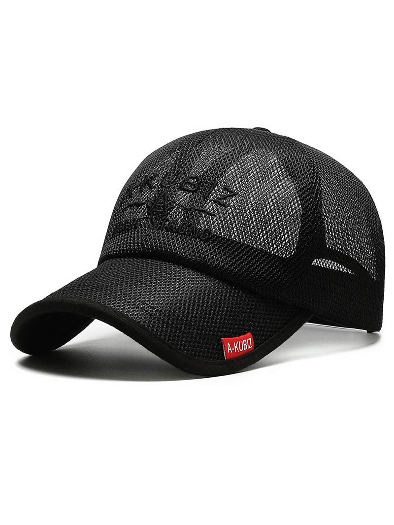 Black sports breathable mesh golf snapback hat with quick-dry fabric and adjustable strap for outdoor adventures.